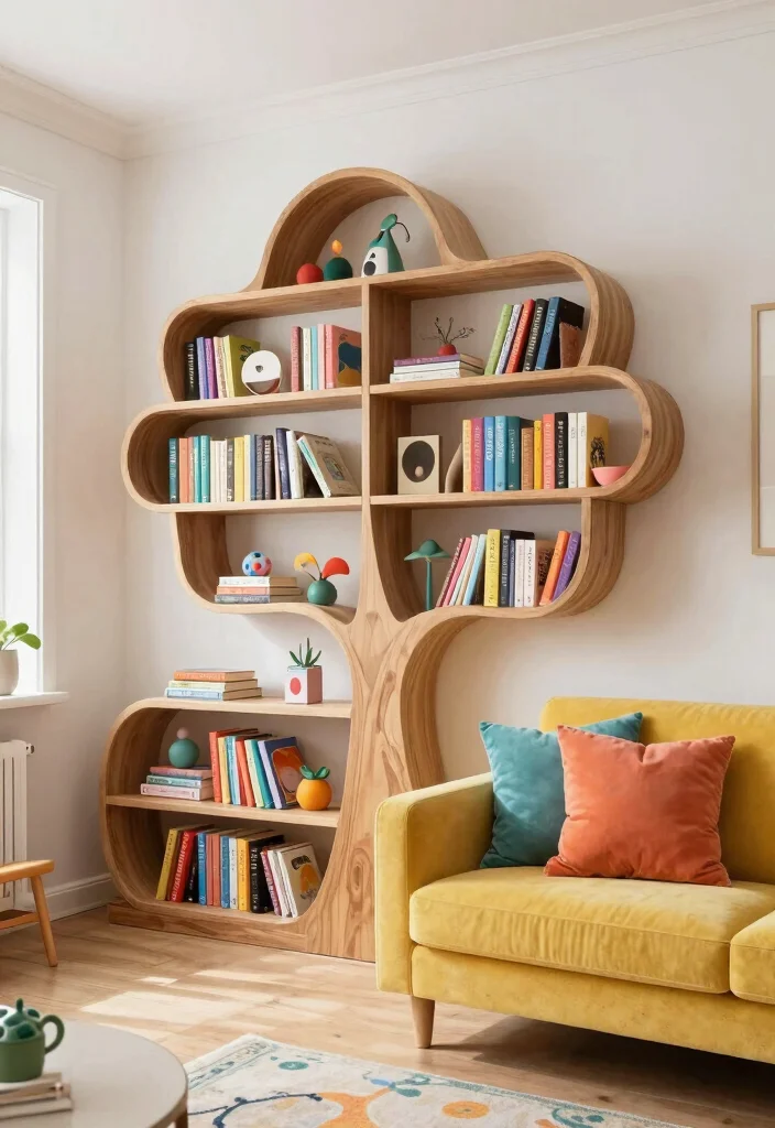 17 Full Wall Bookshelf Living Room Ideas: Library Chic - 12. Whimsical Designs 1