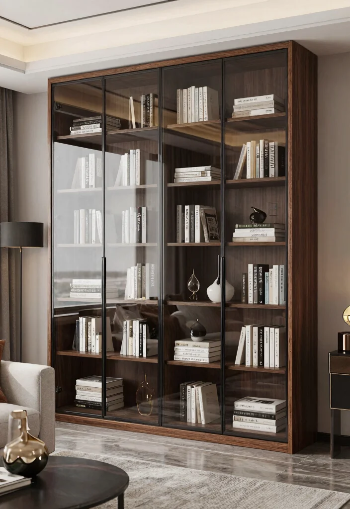 17 Full Wall Bookshelf Living Room Ideas: Library Chic - 13. Chic Glass Enclosures 1