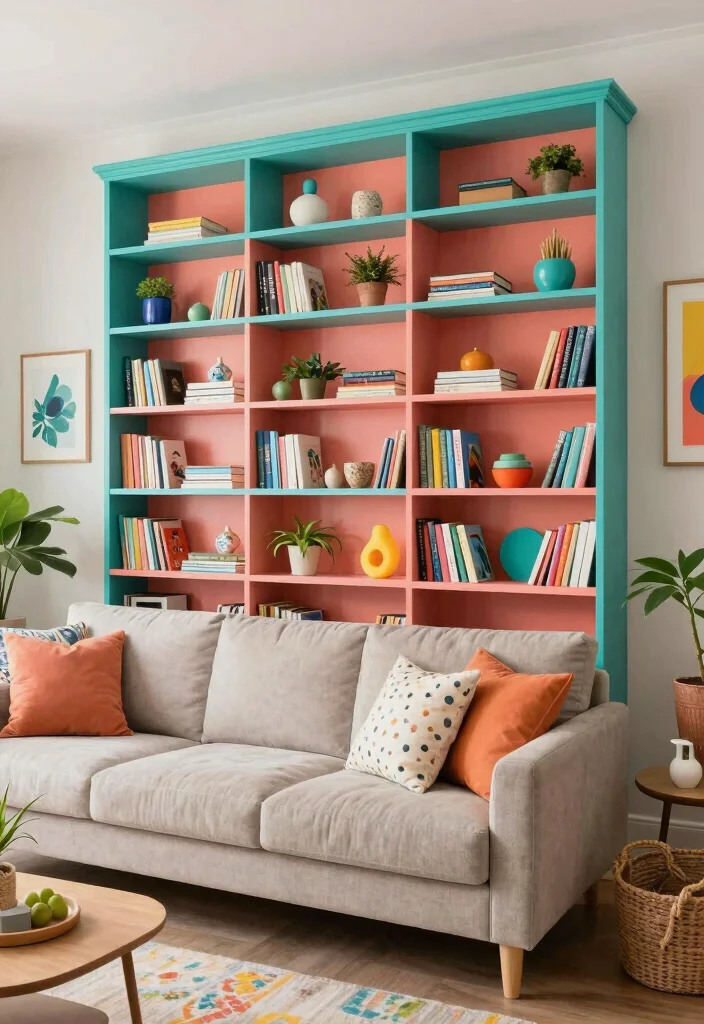 17 Full Wall Bookshelf Living Room Ideas: Library Chic - 5. A Pop of Color 1
