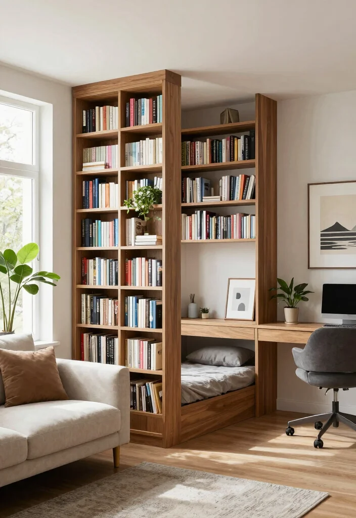17 Full Wall Bookshelf Living Room Ideas: Library Chic - 9. The Hybrid Look 1