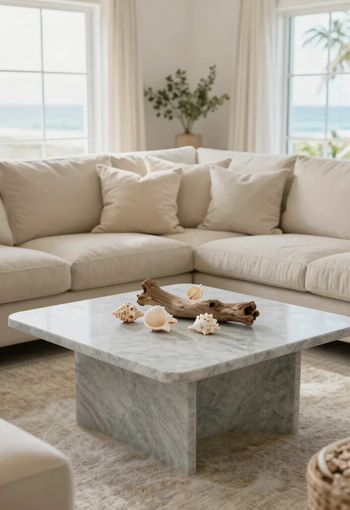 17 Marble Coffee Table Living Room Ideas Timeless Elegance - 13. Beachy Vibes 1