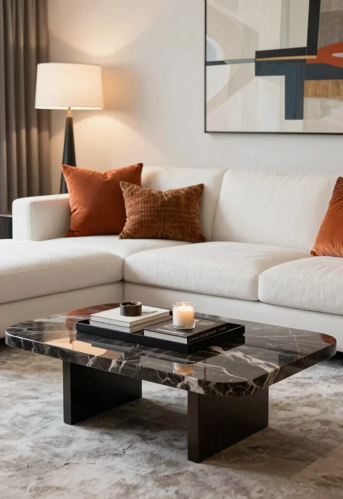 17 Marble Coffee Table Living Room Ideas Timeless Elegance - 2. Bold Contrast with Dark Furniture 1