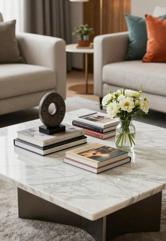 17 Marble Coffee Table Living Room Ideas Timeless Elegance - 5. Artistic Display 1