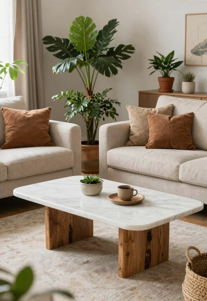 17 Marble Coffee Table Living Room Ideas Timeless Elegance - 6. Natural Elements 1