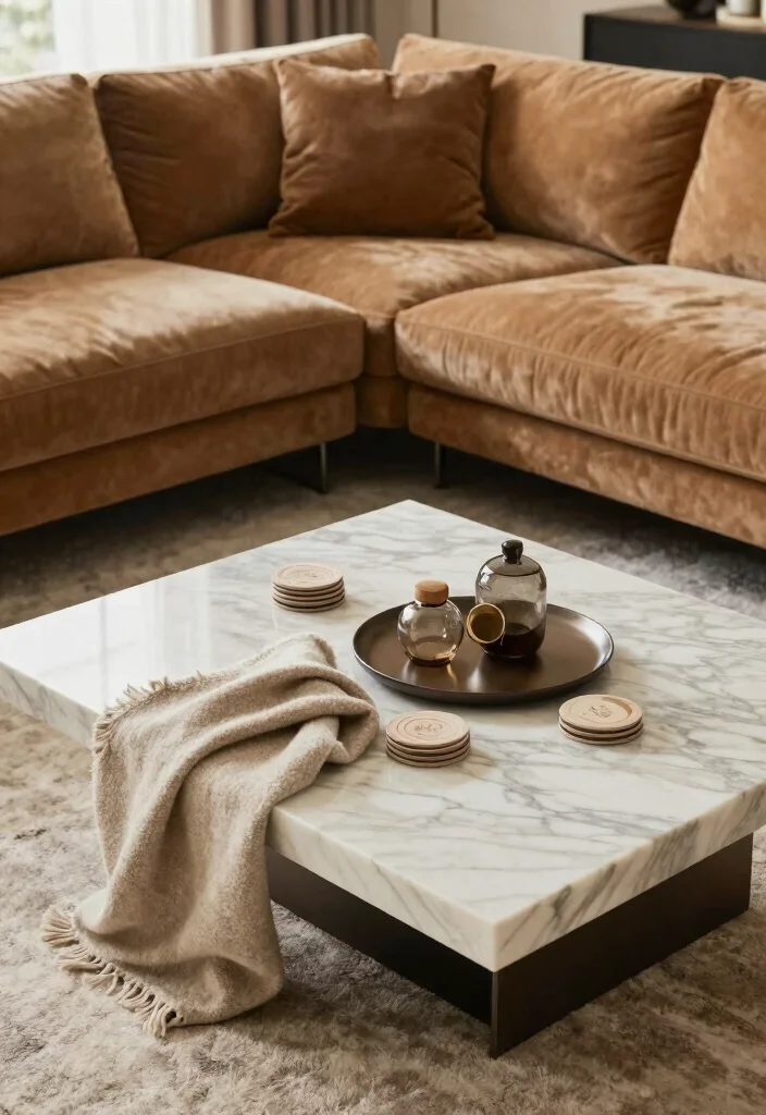 17 Marble Coffee Table Living Room Ideas Timeless Elegance - 8. Elegant Layering 1