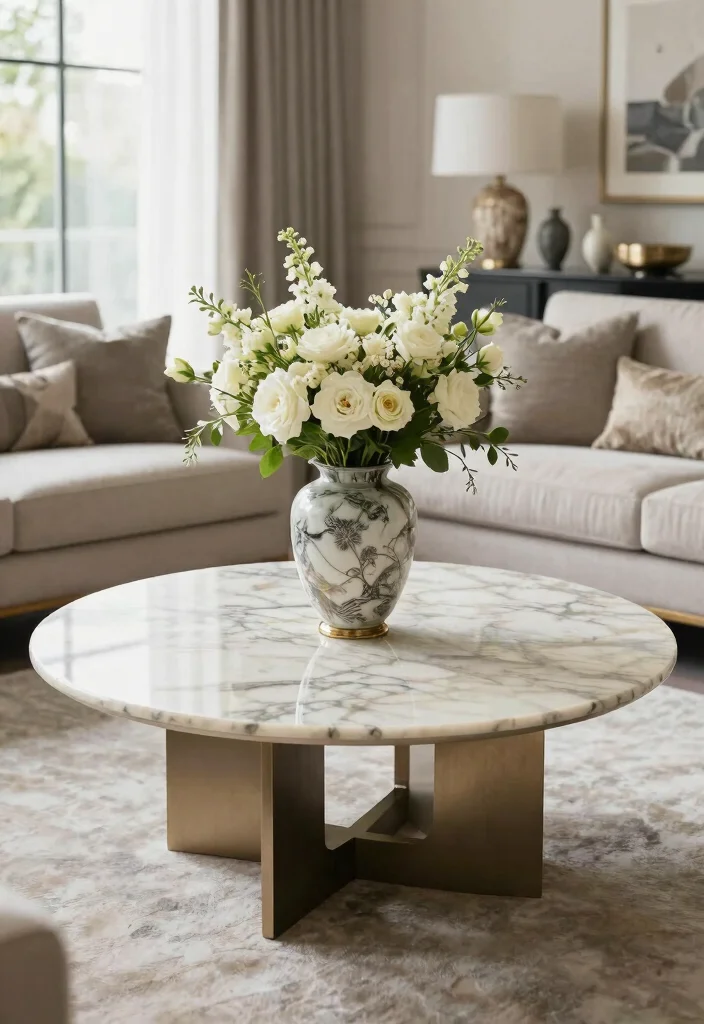 17 Marble Coffee Table Living Room Ideas Timeless Elegance - 9. Statement Centerpiece 1