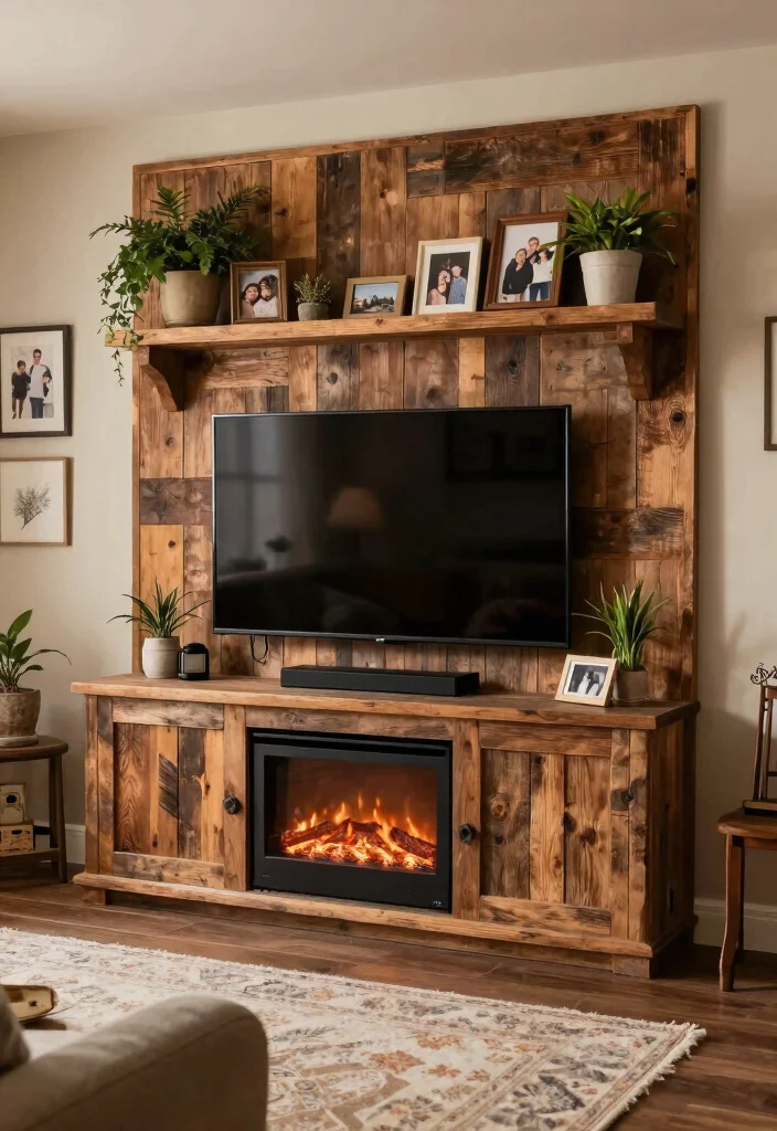 17 Media Walls Living Room Ideas: TV Wall Perfection - 1. Rustic Charm with Wood Accents 1