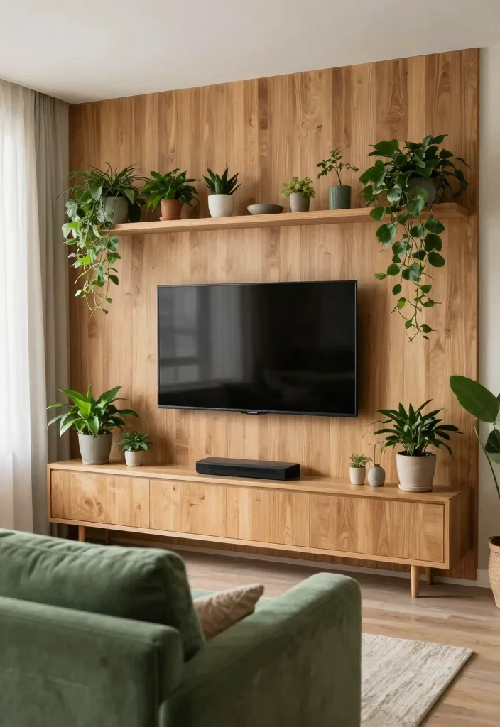 17 Media Walls Living Room Ideas: TV Wall Perfection - 12. Nature-Inspired Designs 1