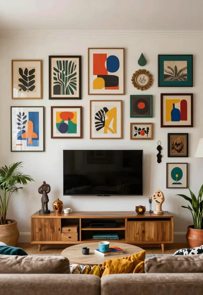 17 Media Walls Living Room Ideas: TV Wall Perfection - 13. Eclectic Mix & Match 1