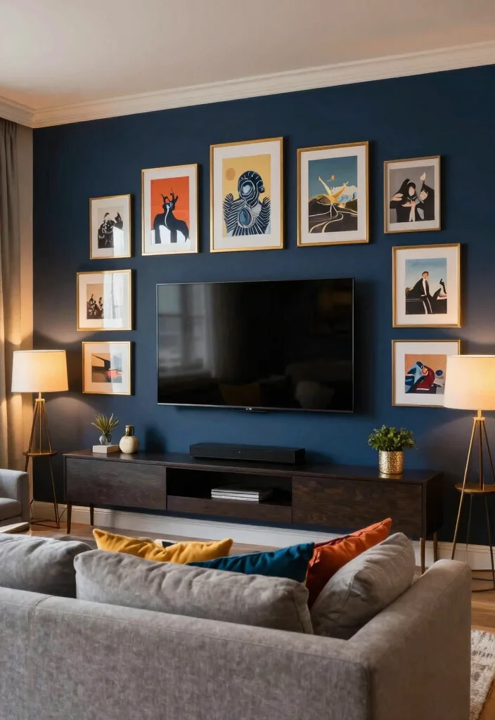 17 Media Walls Living Room Ideas: TV Wall Perfection - 3. Bold with Dark Tones 1