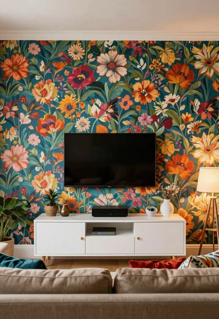17 Media Walls Living Room Ideas: TV Wall Perfection - 5. Wallpaper Wonders 1