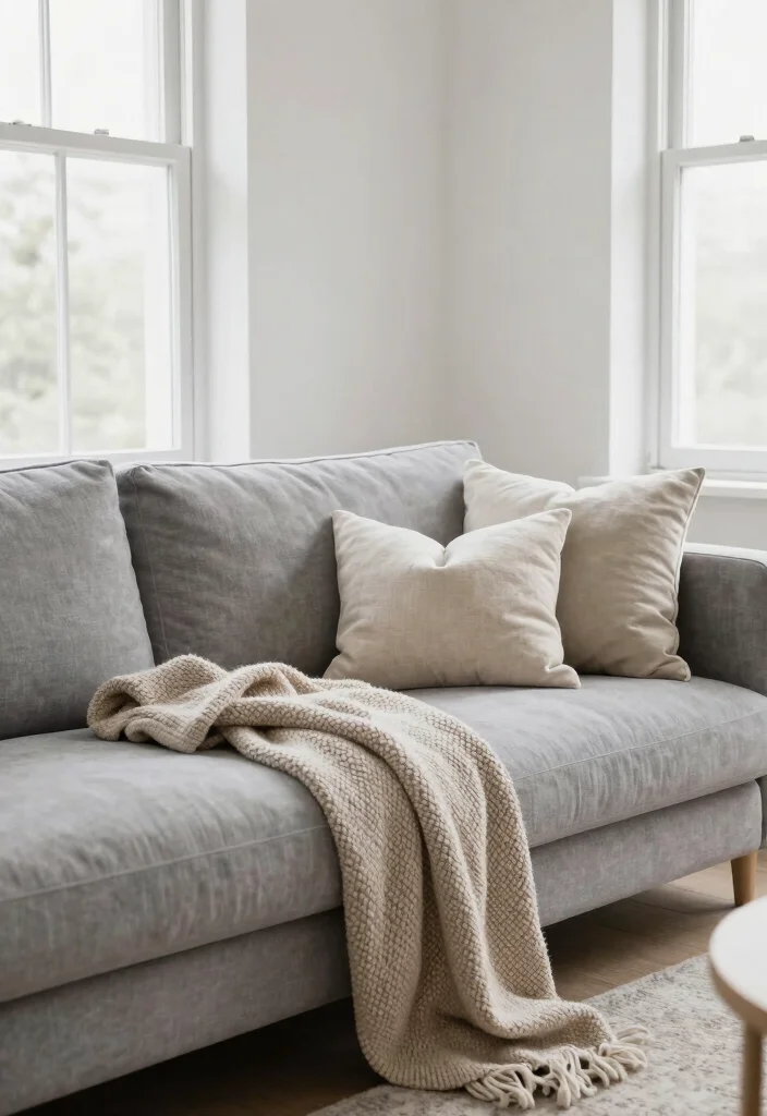 17 No Rug Living Room Ideas for a Clean Minimal Aesthetic - 10. Use Pillows and Throws 1