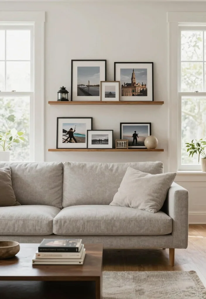 17 No Rug Living Room Ideas for a Clean Minimal Aesthetic - 13. Personal Touches 1