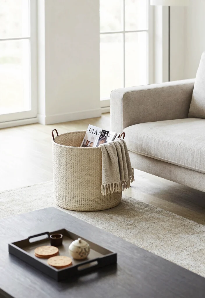 17 No Rug Living Room Ideas for a Clean Minimal Aesthetic - 15. Functional Decor 1