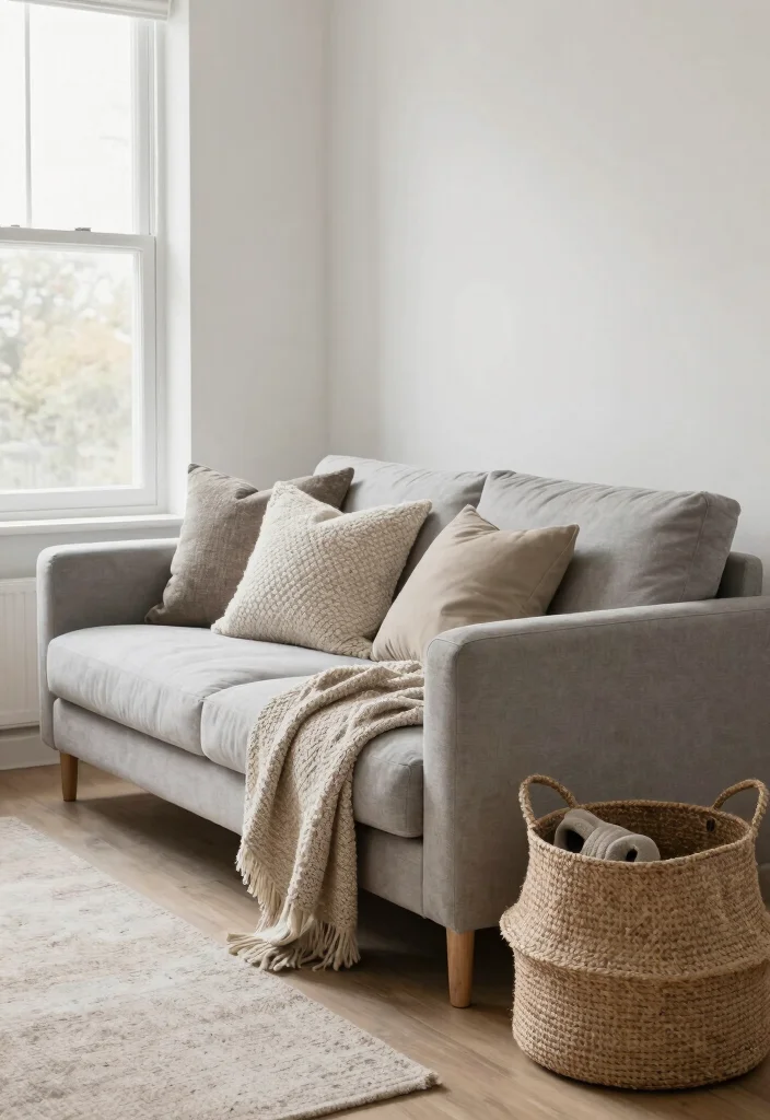 17 No Rug Living Room Ideas for a Clean Minimal Aesthetic - 4. Layer Textures 1