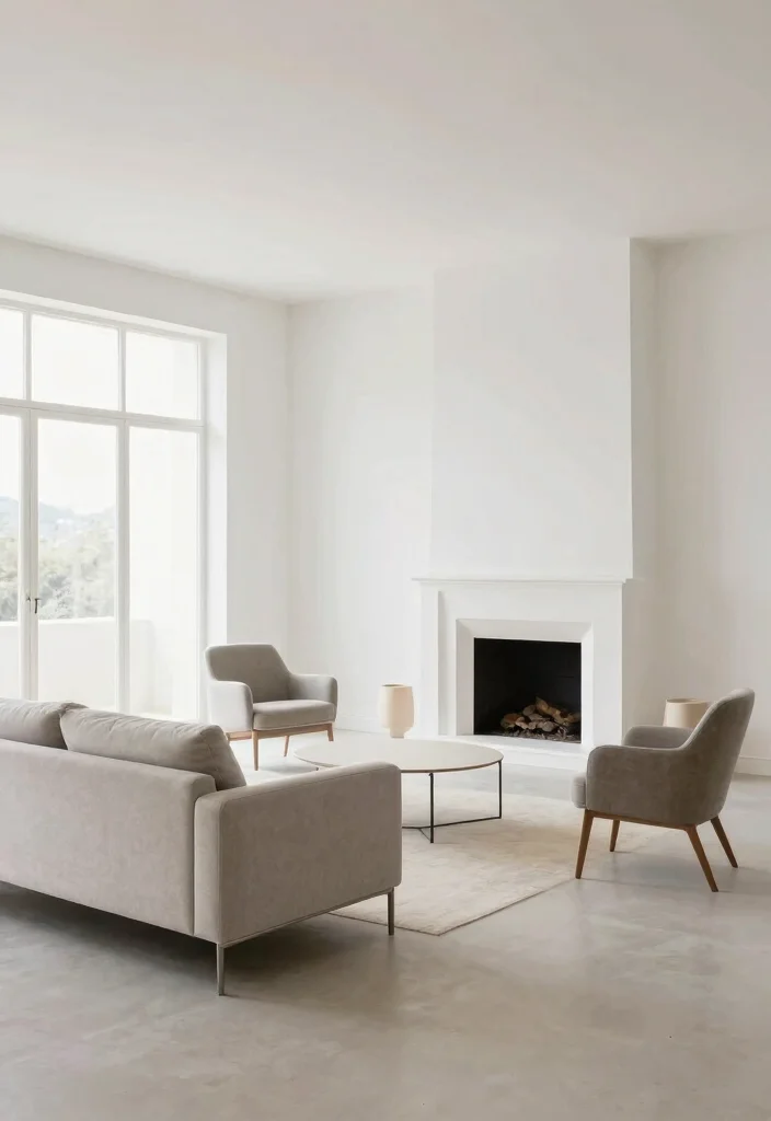 17 No Rug Living Room Ideas for a Clean Minimal Aesthetic - 7. Minimalist Furniture Arrangement 1