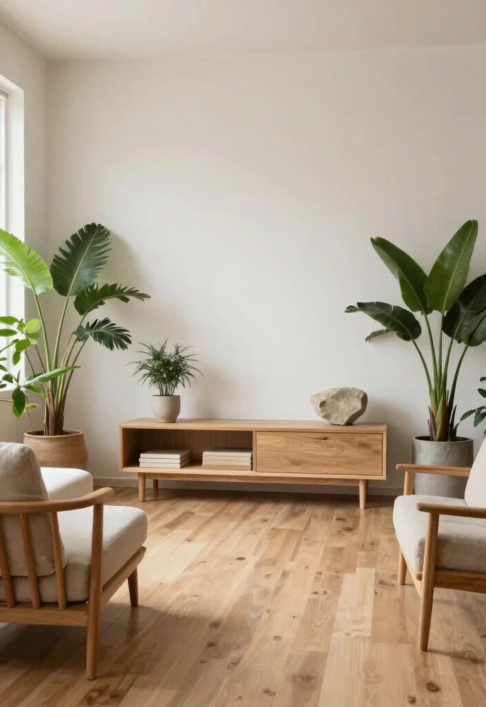 17 No Rug Living Room Ideas for a Clean Minimal Aesthetic - 8. Incorporate Natural Elements 1