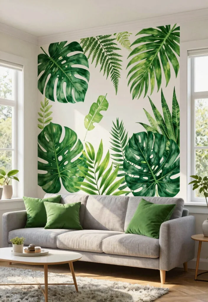 17 Wall Stickers Living Room Wallpapers Easy Style Upgrade - 1. Lush Greenery Designs 1