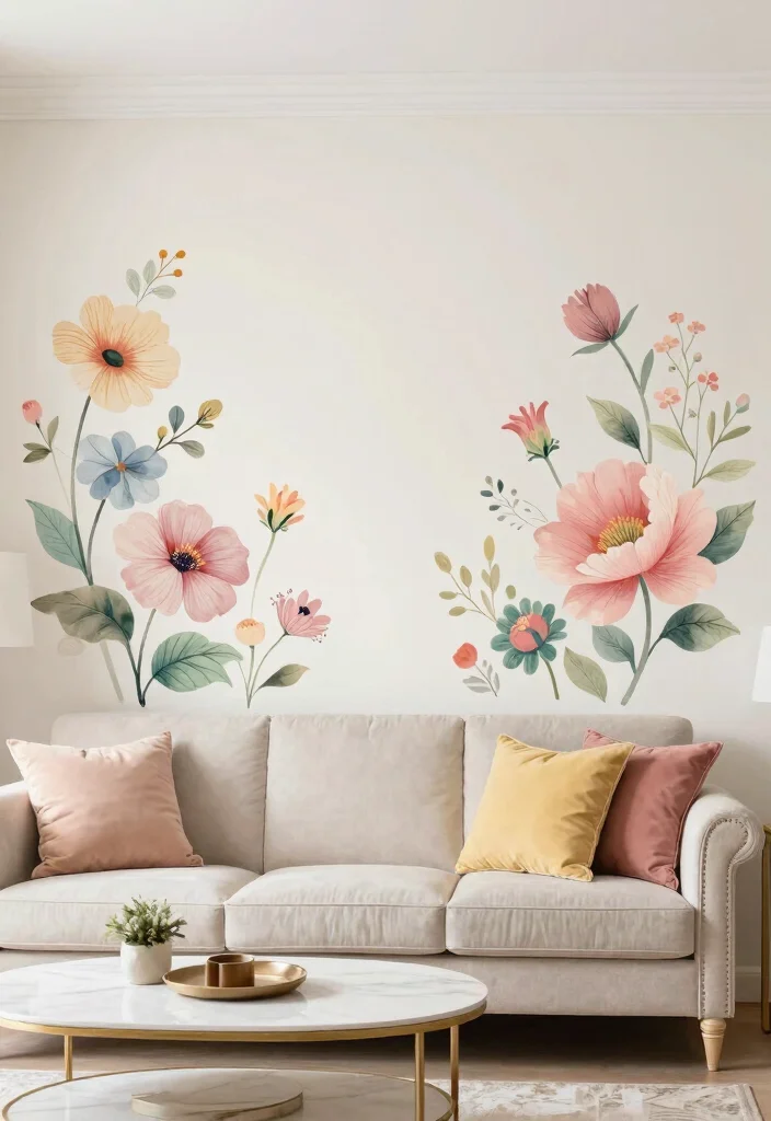 17 Wall Stickers Living Room Wallpapers Easy Style Upgrade - 15. Artistic Floral Arrangements 1
