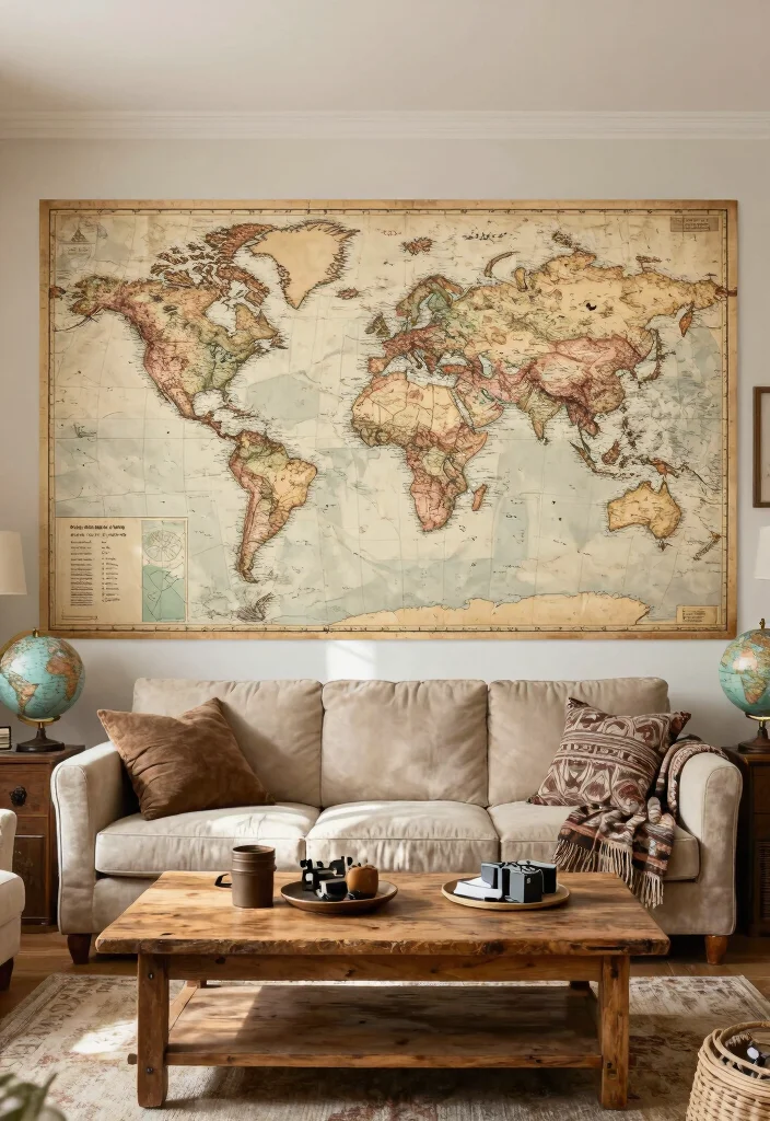 17 Wall Stickers Living Room Wallpapers Easy Style Upgrade - 4. Vintage World Maps 1
