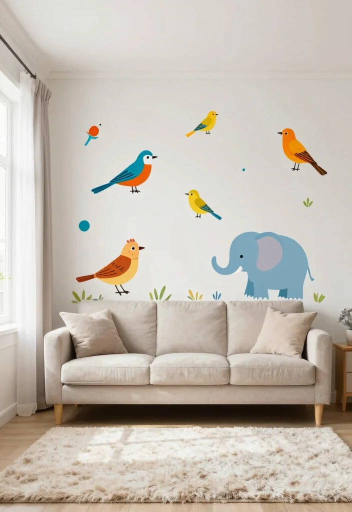 17 Wall Stickers Living Room Wallpapers Easy Style Upgrade - 8. Whimsical Animals 1