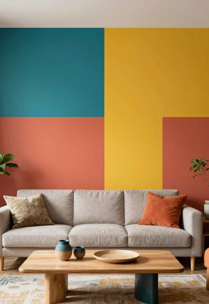 18 Accent Walls Living Room Ideas: Bold Design Statements - 10. Bold Color Blocking Techniques 1