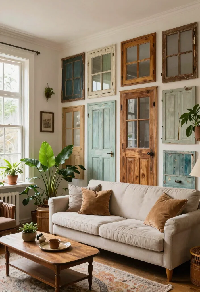 18 Accent Walls Living Room Ideas: Bold Design Statements - 11. Upcycled Materials for Unique Touches 1