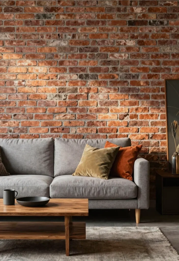 18 Accent Walls Living Room Ideas: Bold Design Statements - 14. Rustic Brick for Industrial Appeal 1