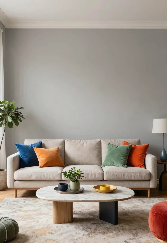 18 Accent Walls Living Room Ideas: Bold Design Statements - 17. Neutral Tones with Colorful Accents 1