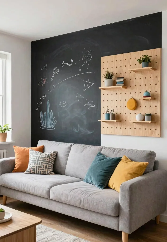 18 Accent Walls Living Room Ideas: Bold Design Statements - 18. Interactive Walls for Engaging Spaces 1