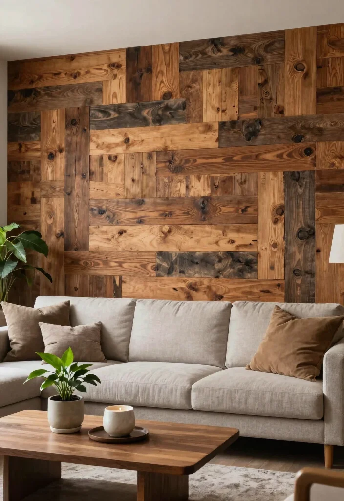18 Accent Walls Living Room Ideas: Bold Design Statements - 4. Reclaimed Wood for Rustic Charm 1