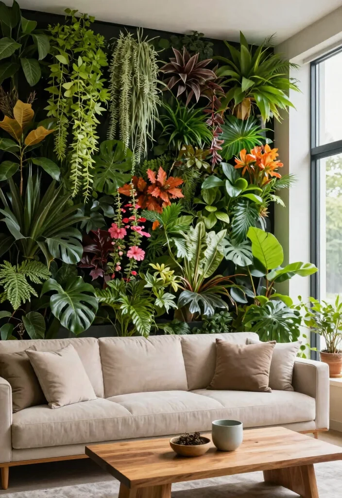 18 Accent Walls Living Room Ideas: Bold Design Statements - 5. Living Plant Walls for a Touch of Nature 1
