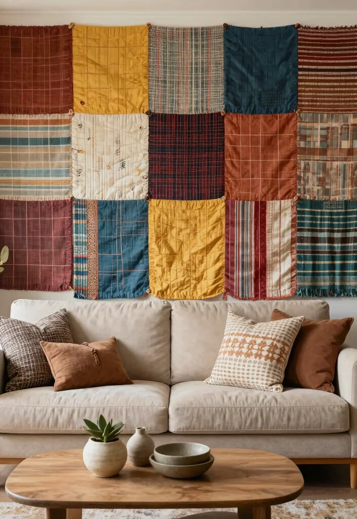 18 Accent Walls Living Room Ideas: Bold Design Statements - 6. Creative Use of Fabrics 1