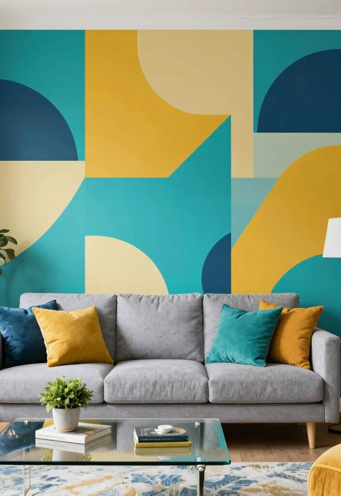18 Accent Walls Living Room Ideas: Bold Design Statements - 7. Geometric Shapes for a Modern Twist 1
