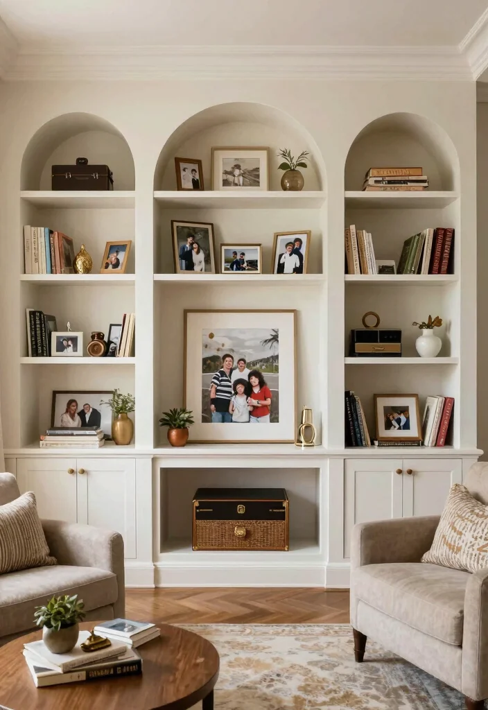 18 Arched Built Ins Living Room Ideas Architectural Beauty - 17. Personalized Touches for a Unique Space 1