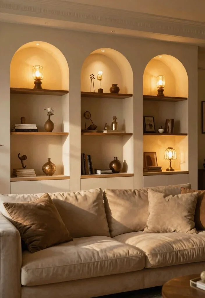 18 Arched Built Ins Living Room Ideas Architectural Beauty - 9. Layered Lighting for Ambiance 1
