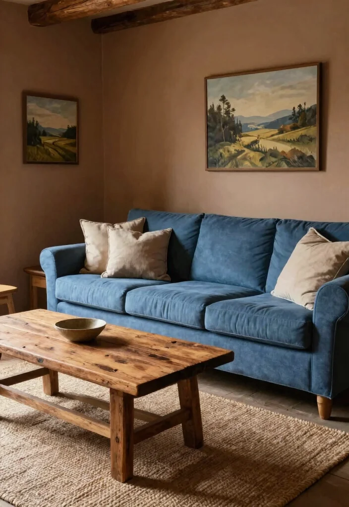 18 Blue Sofa Living Room Colour Schemes: Fresh Stylish Palettes - 15. Earthy Brown Accents 1