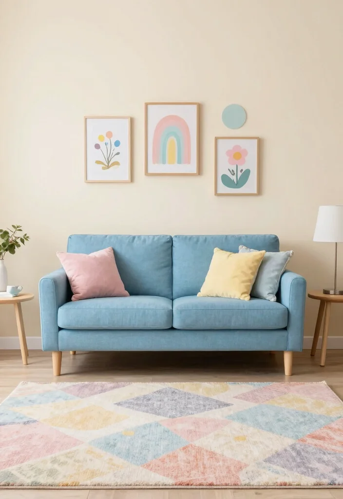 18 Blue Sofa Living Room Colour Schemes: Fresh Stylish Palettes - 16. Playful Pastels 1