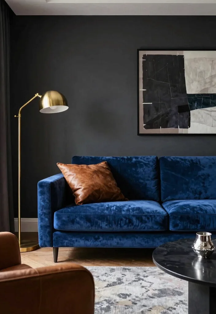 18 Blue Sofa Living Room Colour Schemes: Fresh Stylish Palettes - 17. Dark and Dramatic 1