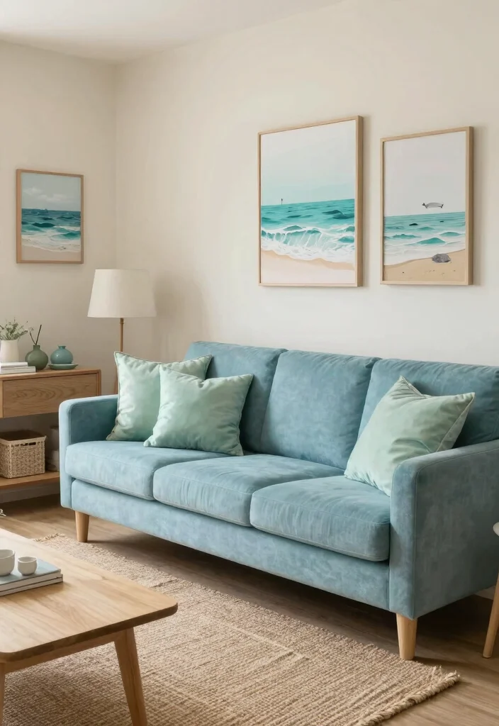 18 Blue Sofa Living Room Colour Schemes: Fresh Stylish Palettes - 3. Serene Seafoam 1