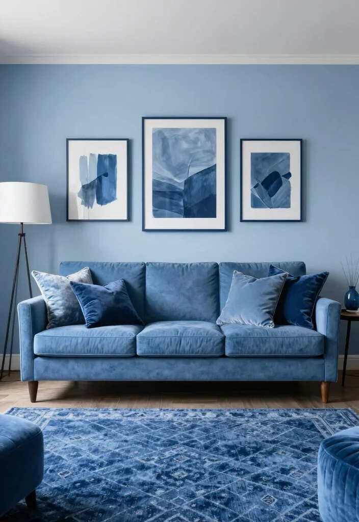 18 Blue Sofa Living Room Colour Schemes: Fresh Stylish Palettes - 5. Monochromatic Magic 1