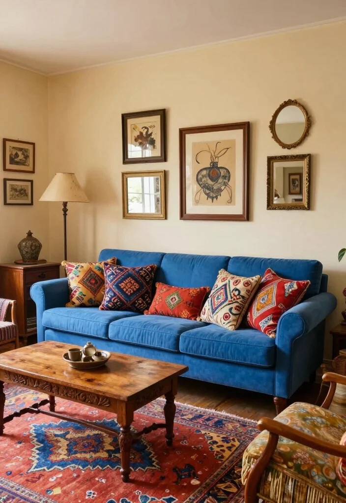 18 Blue Sofa Living Room Colour Schemes: Fresh Stylish Palettes - 6. Vintage Bohemian 1