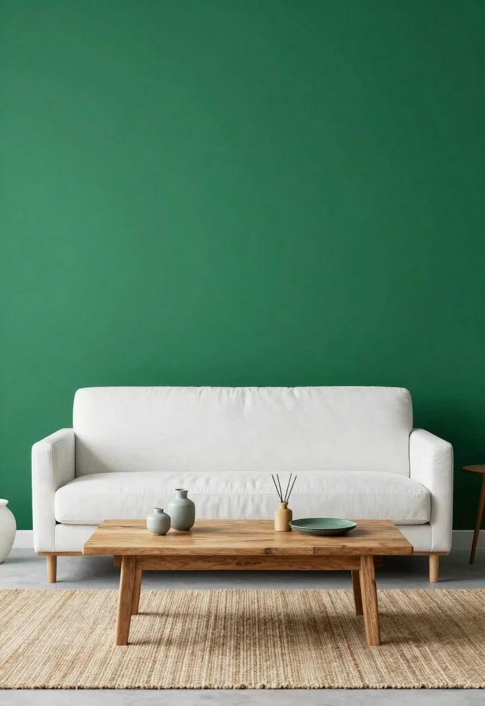 18 Emerald Green Accent Wall Living Room Ideas Rich Drama - 1. Embrace Minimalism with Emerald Accents 1