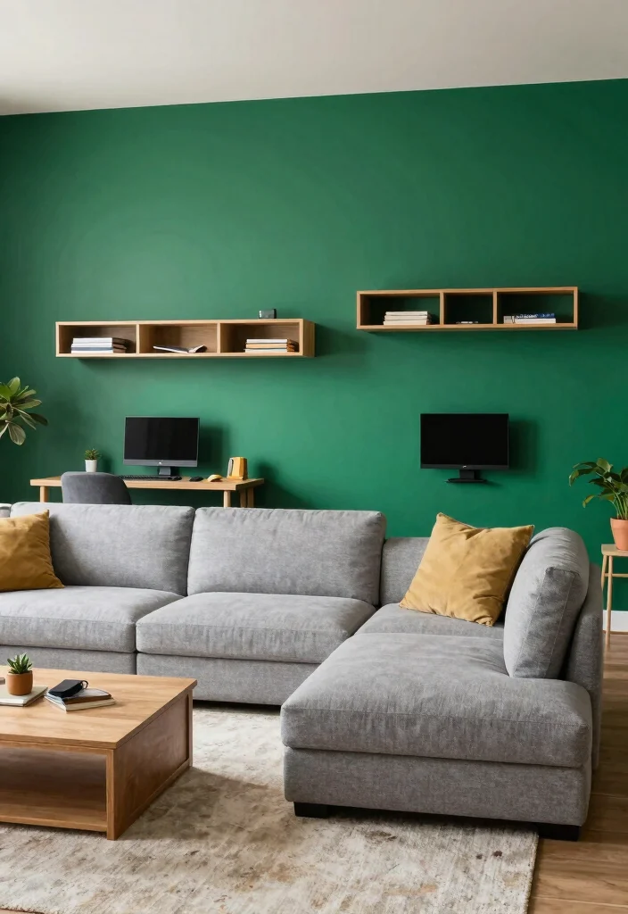 18 Emerald Green Accent Wall Living Room Ideas Rich Drama - 15. Create a Multifunctional Space 1