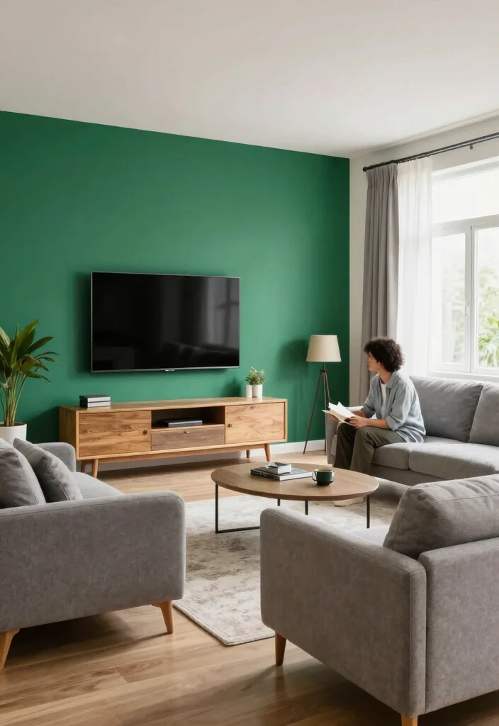 18 Emerald Green Accent Wall Living Room Ideas Rich Drama - 17. Keep It Functional with Smart Layouts 1