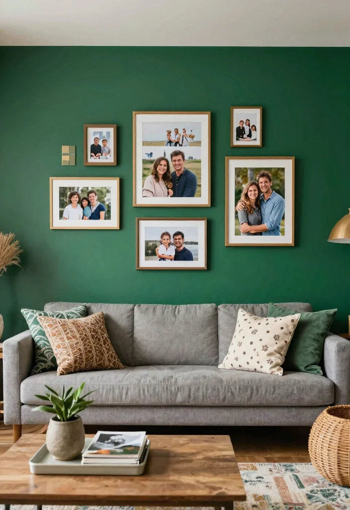 18 Emerald Green Accent Wall Living Room Ideas Rich Drama - 18. End with Personal Touches 1