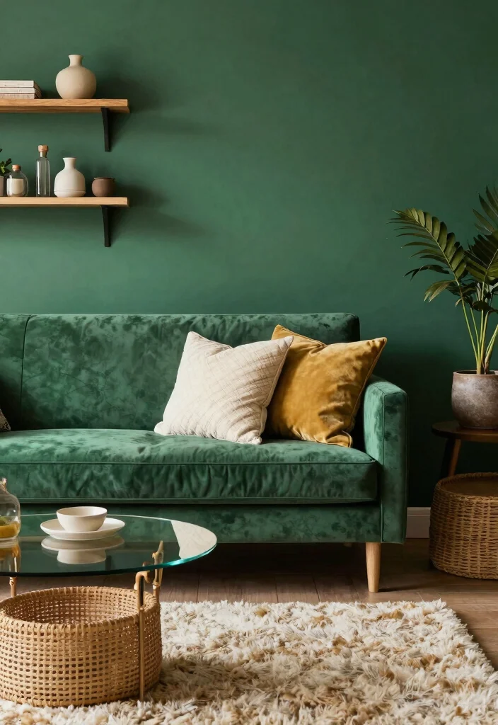18 Emerald Green Accent Wall Living Room Ideas Rich Drama - 2. Layer Textures for Depth and Warmth 1