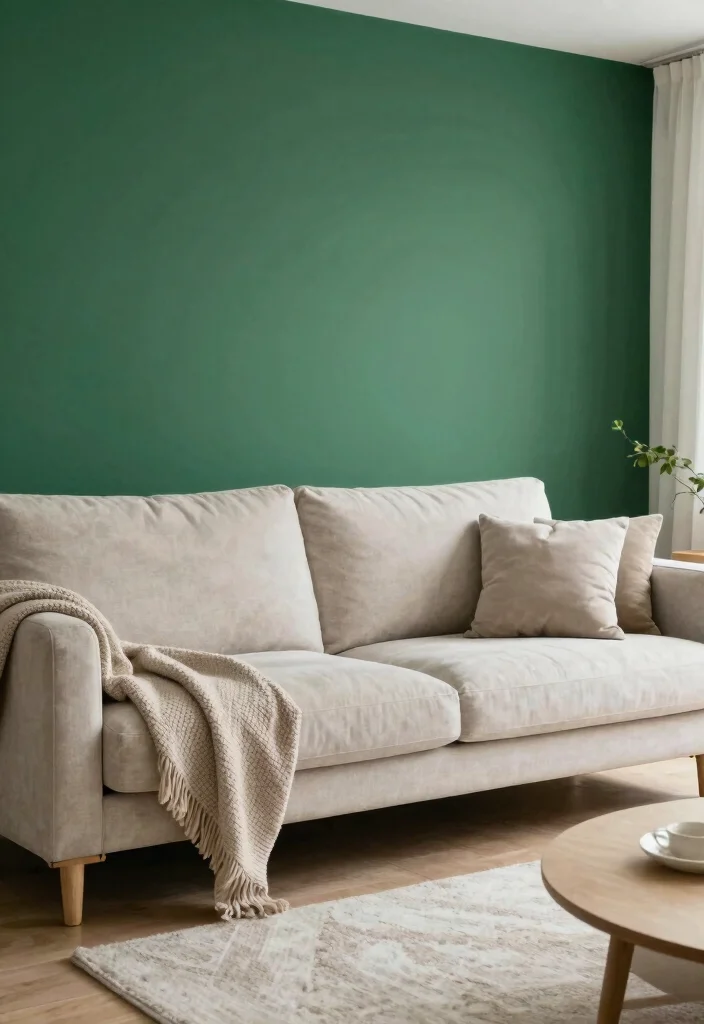 18 Emerald Green Accent Wall Living Room Ideas Rich Drama - 5. Mix with Soft Neutrals 1