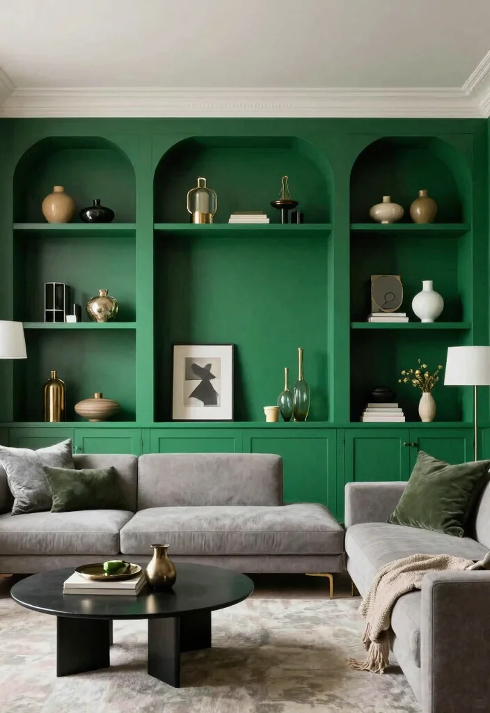 18 Emerald Green Accent Wall Living Room Ideas Rich Drama - 7. Highlight Architectural Features 1