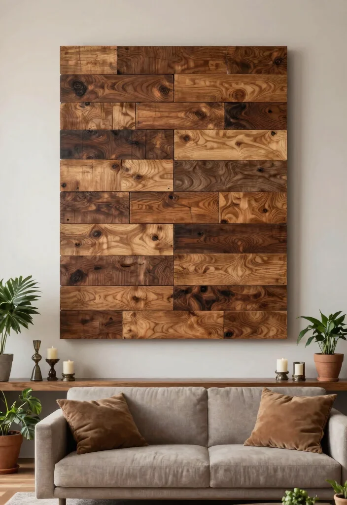 18 Large Living Room Wall Decor Ideas Fill Big Spaces Right - 1. Rustic Wood Plank Wall Art 1